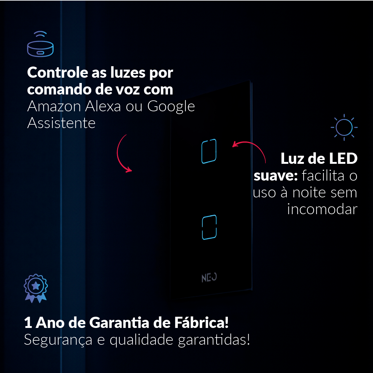 Interruptor Inteligente Zigbee 2 Botões 4x2 Bivolt Branco Neo Avant - NEO Avant