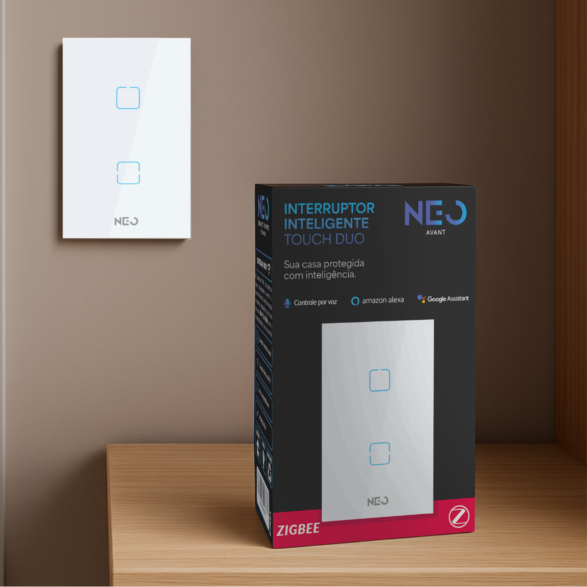 Interruptor Inteligente Zigbee 2 Botões Com Tomada 4x2 Bivolt Preto Neo Avant - NEO Avant