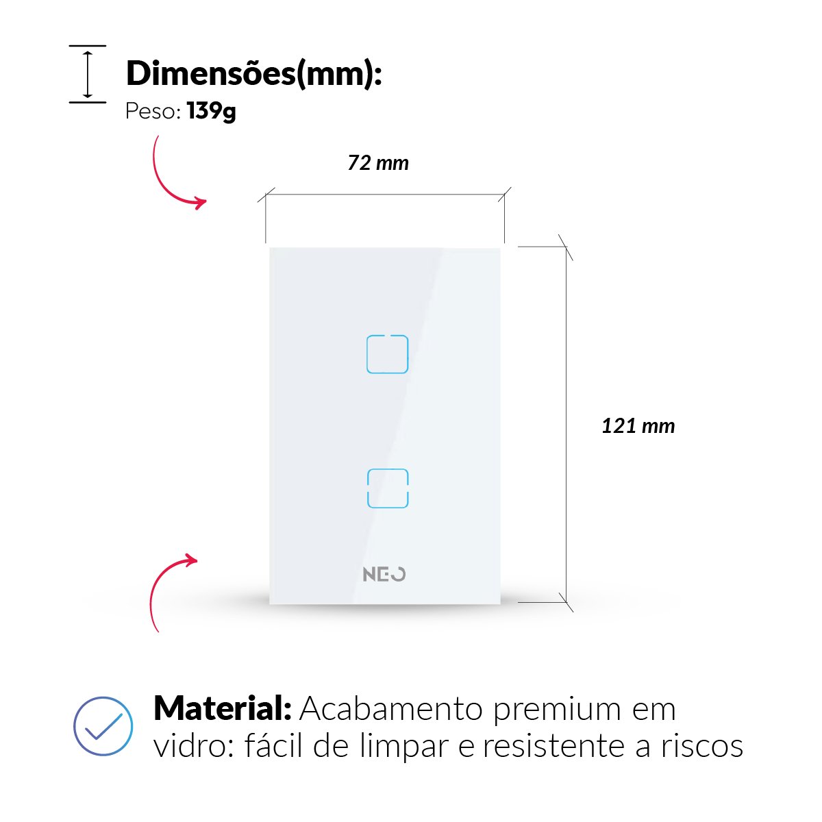 Interruptor Inteligente Zigbee 2 Botões 4x2 Bivolt Branco Neo Avant - NEO Avant