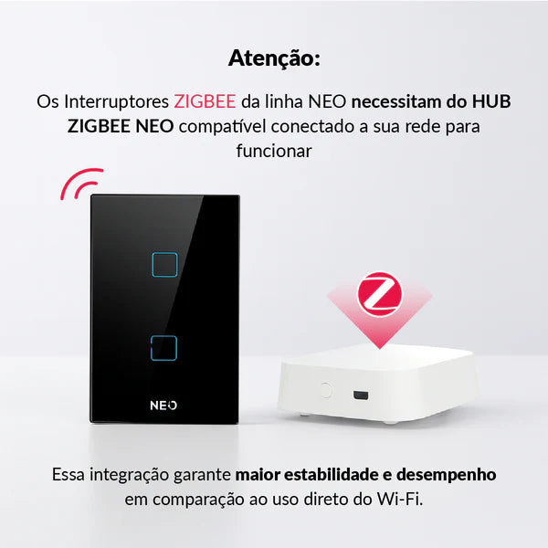 Kit Automação Hub Zigbee com Interruptores Tomada Inteligente Preto 4x2 Bivolt Neo Avant - NEO Avant