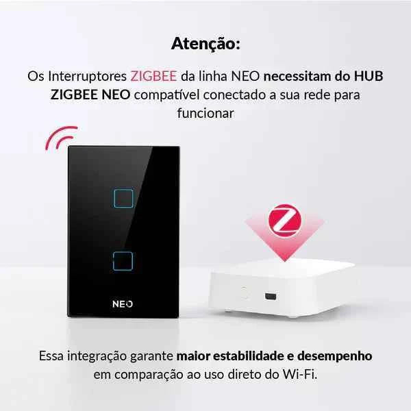Kit Automação Hub Zigbee com Interruptores Tomada Inteligente Preto 4x2 Bivolt Neo Avant