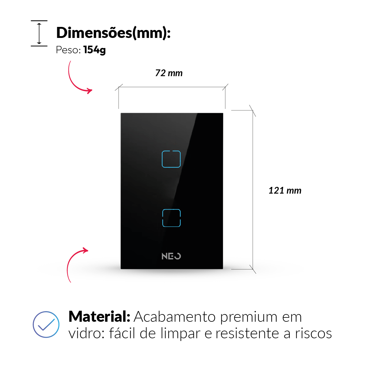Interruptor Inteligente Zigbee 2 Botões 4x2 Bivolt Preto Neo Avant - NEO Avant