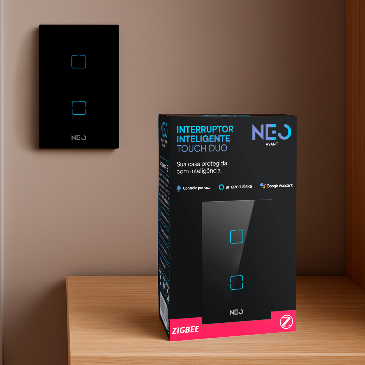 Interruptor Inteligente Zigbee 2 Botões Com Tomada 4x2 Bivolt Branco Neo Avant