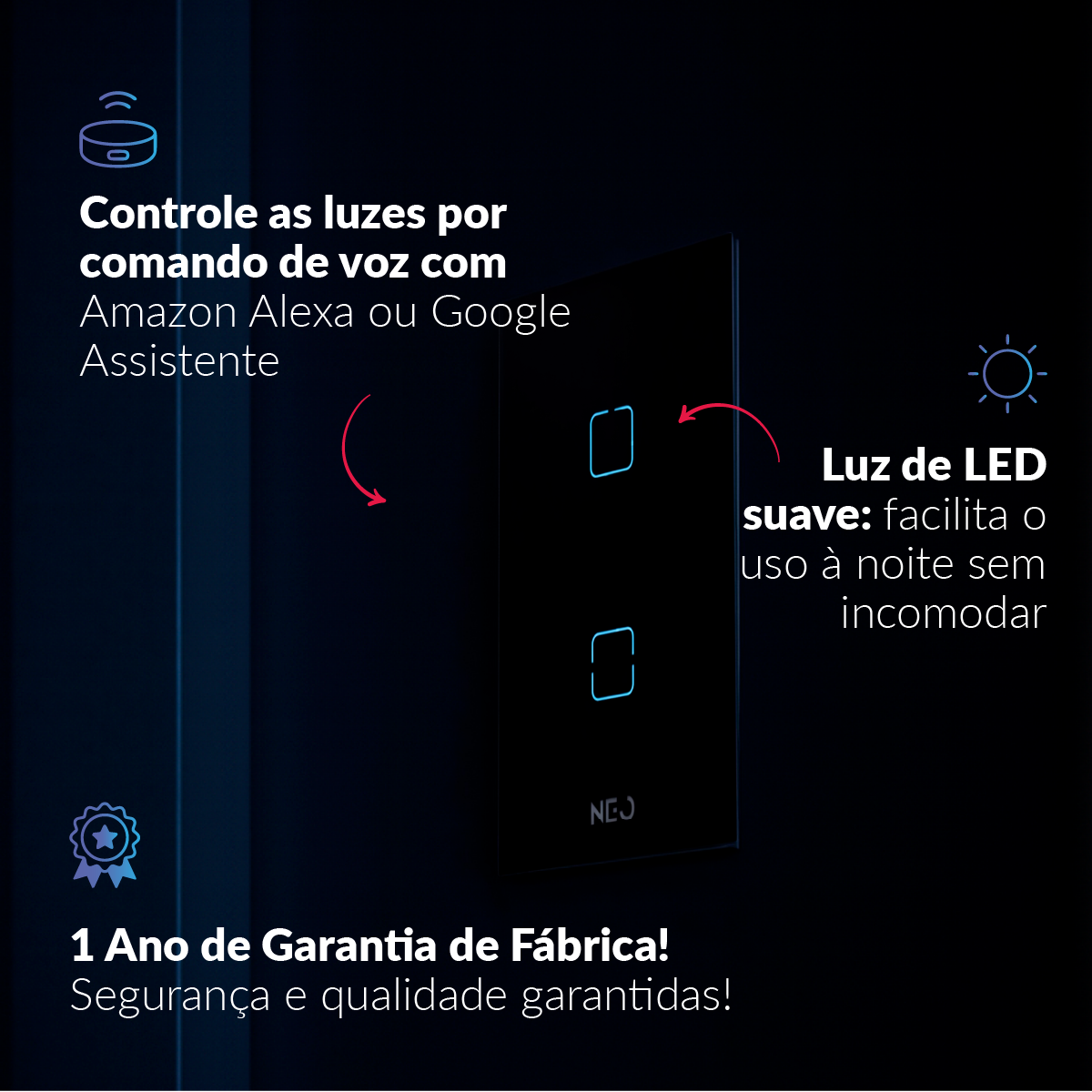 Interruptor Inteligente Zigbee 2 Botões 4x2 Bivolt Preto Neo Avant