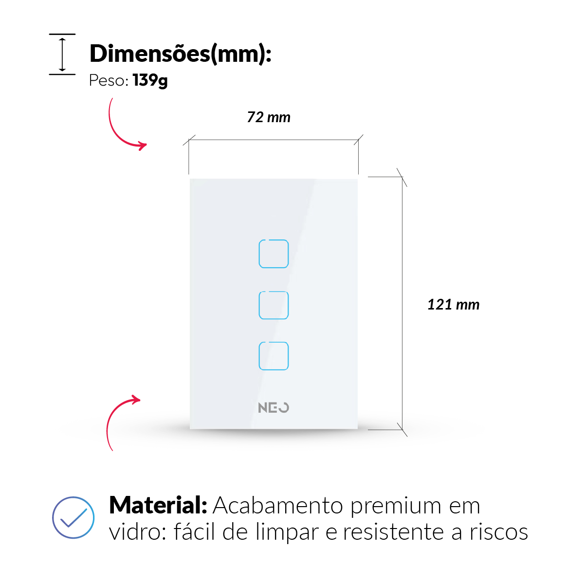 Interruptor Inteligente Zigbee 3 Botões 4x2 Bivolt Branco Neo Avant