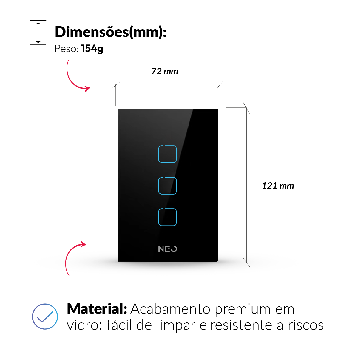 Interruptor Inteligente Zigbee 3 Botões 4x2 Bivolt Preto Neo Avant - NEO Avant
