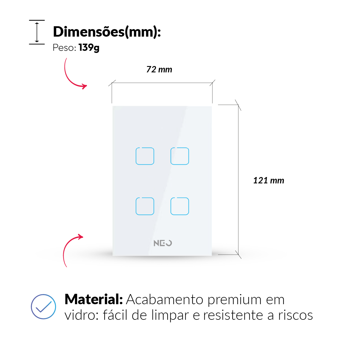 Interruptor Inteligente Zigbee 4 Botões 4x2 Bivolt Branco Neo Avant - NEO Avant