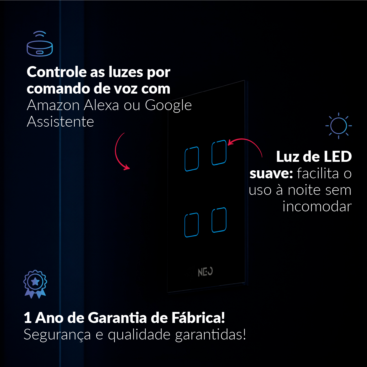 Interruptor Inteligente Zigbee 4 Botões 4x2 Bivolt Branco Neo Avant