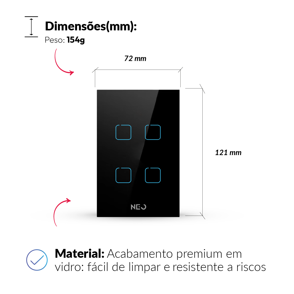 Interruptor Inteligente Zigbee 4 Botões 4x2 Bivolt Preto Neo Avant - NEO Avant
