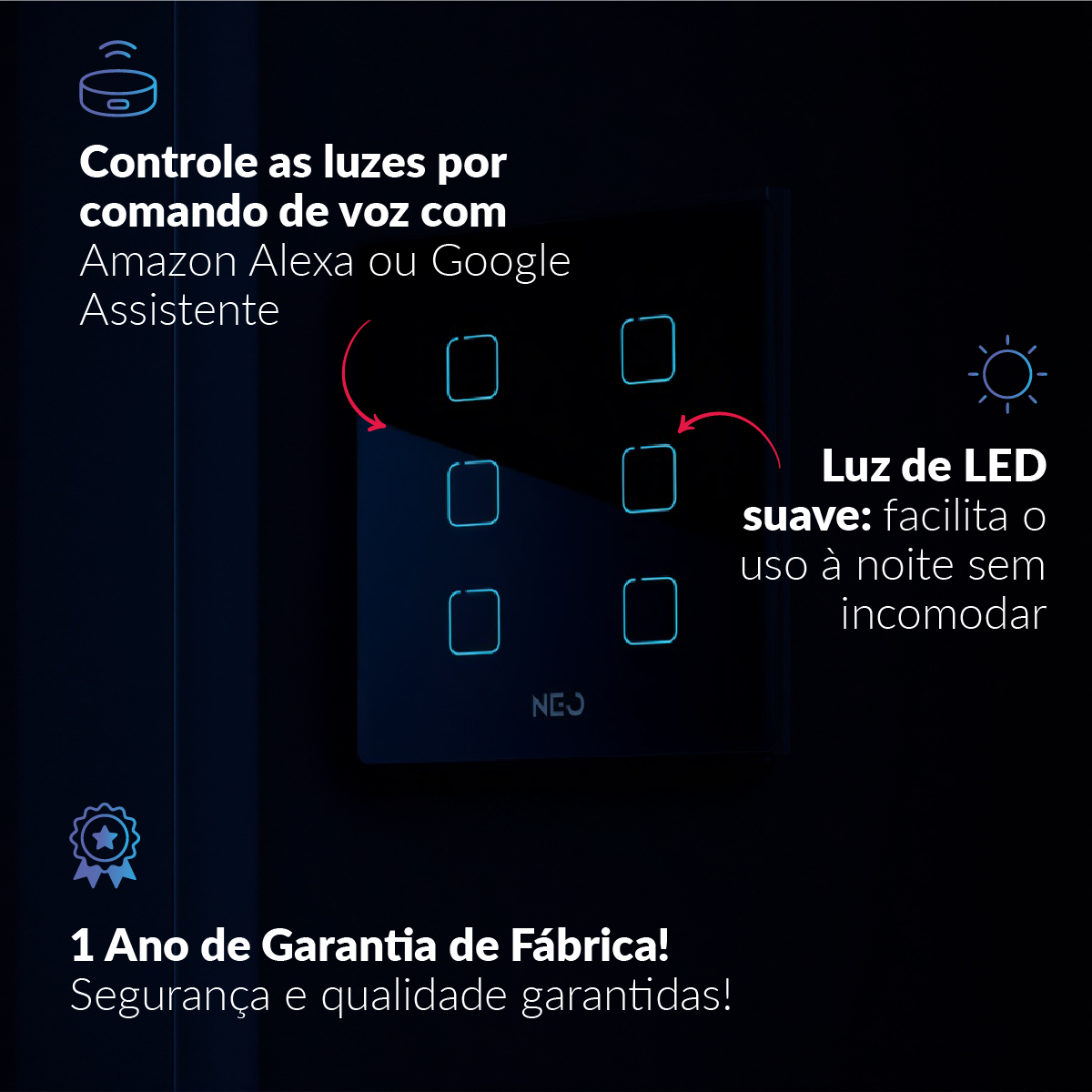 Interruptor Inteligente Zigbee 6 Botões 4x4 Bivolt Branco Neo Avant