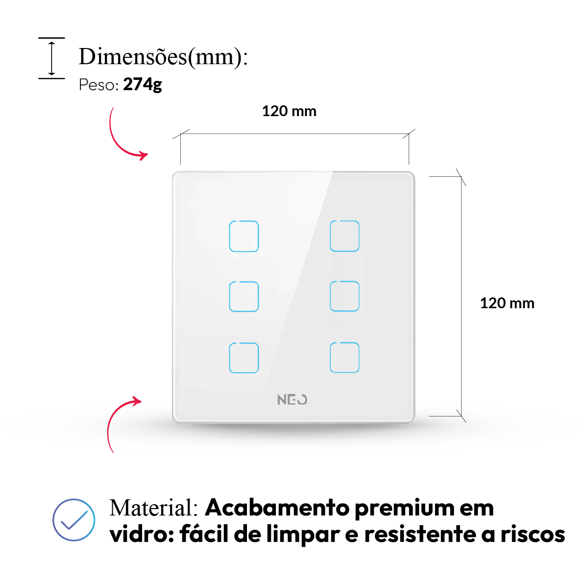 Interruptor Inteligente Zigbee 6 Botões 4x4 Bivolt Branco Neo Avant