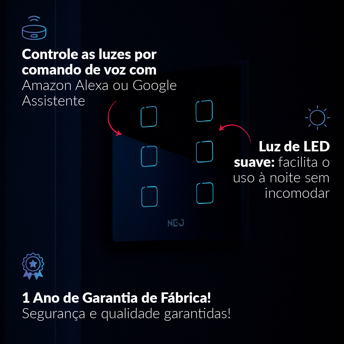 Interruptor Inteligente Zigbee 6 Botões 4x4 Bivolt Preto Neo Avant