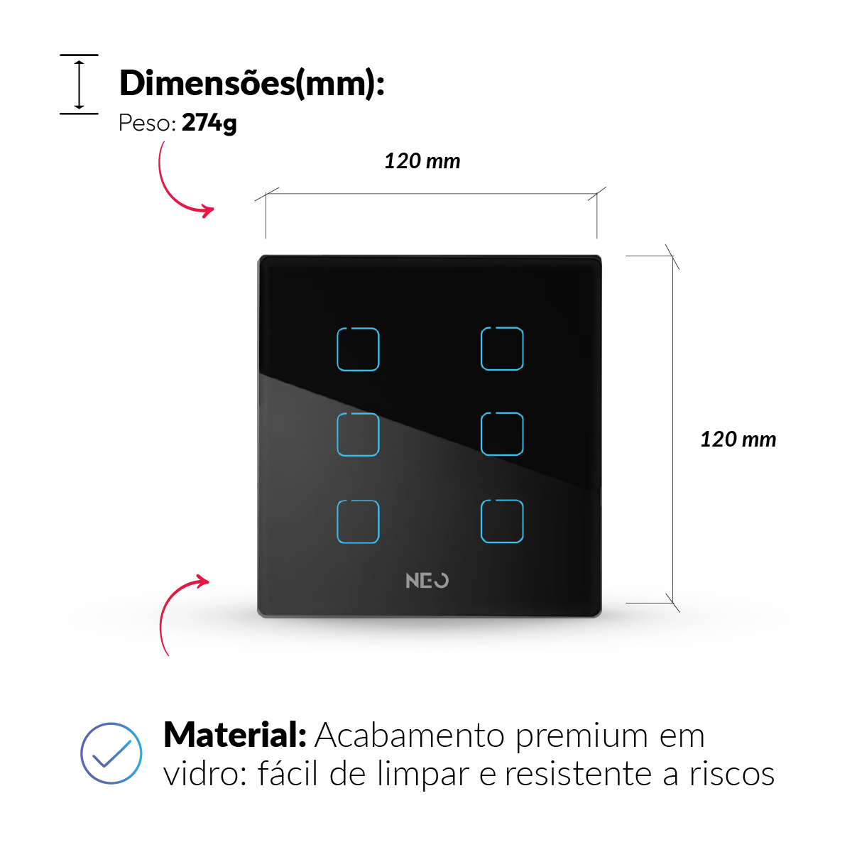 Interruptor Inteligente Zigbee 6 Botões 4x4 Bivolt Preto Neo Avant