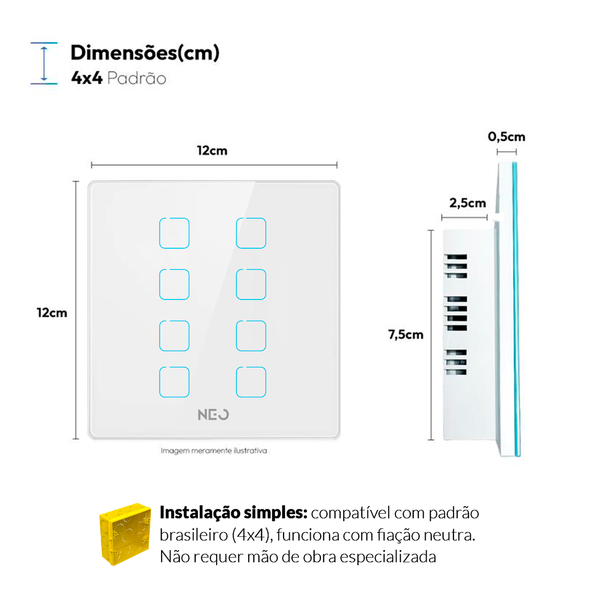 Interruptor Inteligente Zigbee 8 Botões 4x4 Bivolt Branco Neo