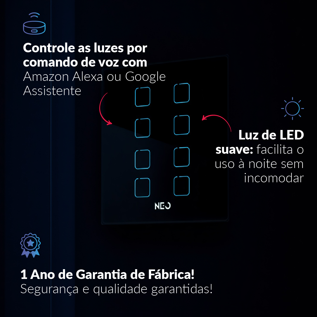 Interruptor Inteligente Zigbee 8 Botões 4x4 Bivolt Preto Neo Avant - NEO Avant