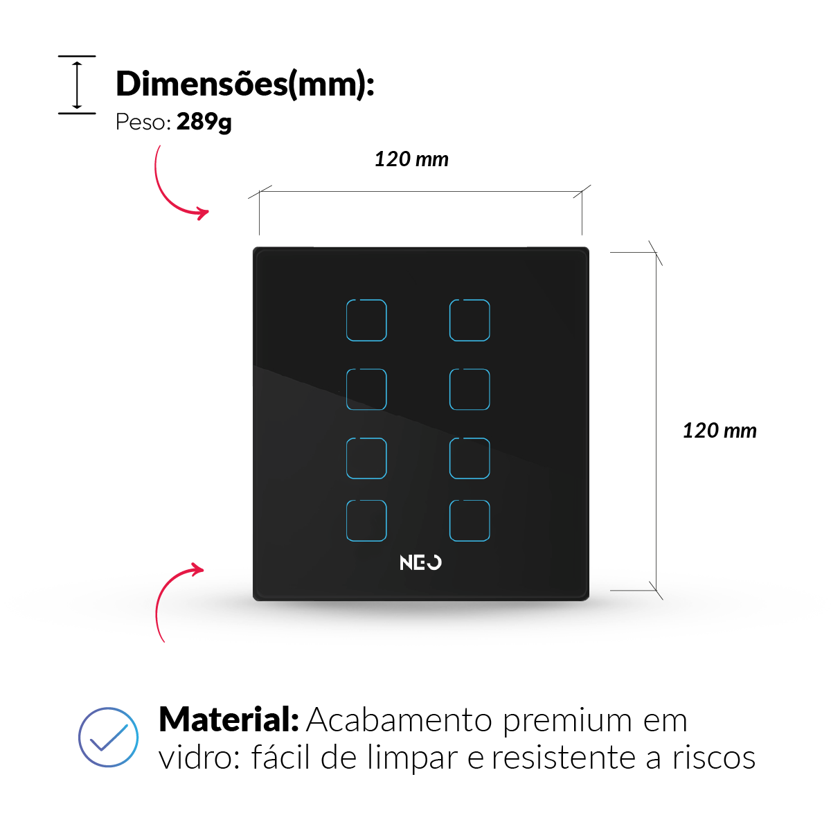 Interruptor Inteligente Zigbee 8 Botões 4x4 Bivolt Preto Neo Avant - NEO Avant