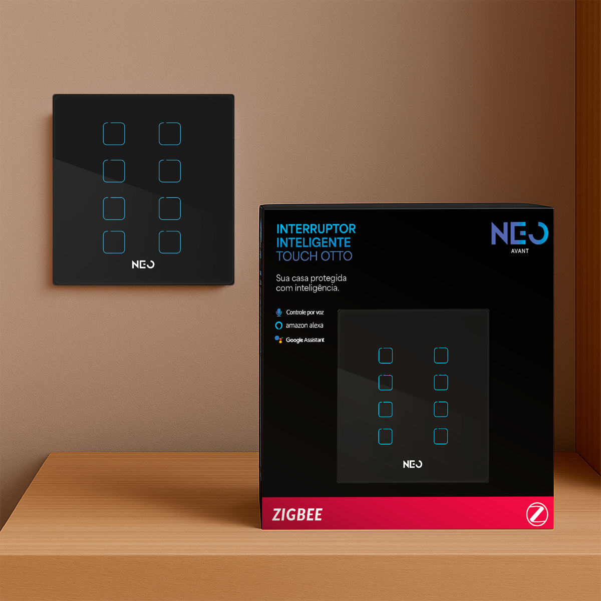 Interruptor Inteligente Zigbee 8 Botões 4x4 Bivolt Preto Neo Avant