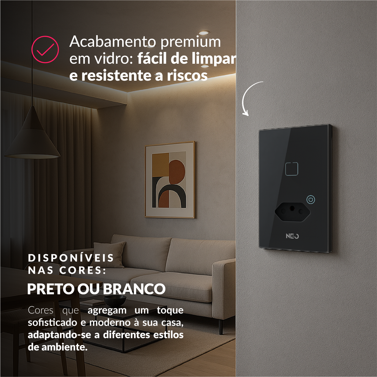 Interruptor Inteligente Zigbee 1 Botão Com Tomada 4x2 Bivolt Preto Neo Avant