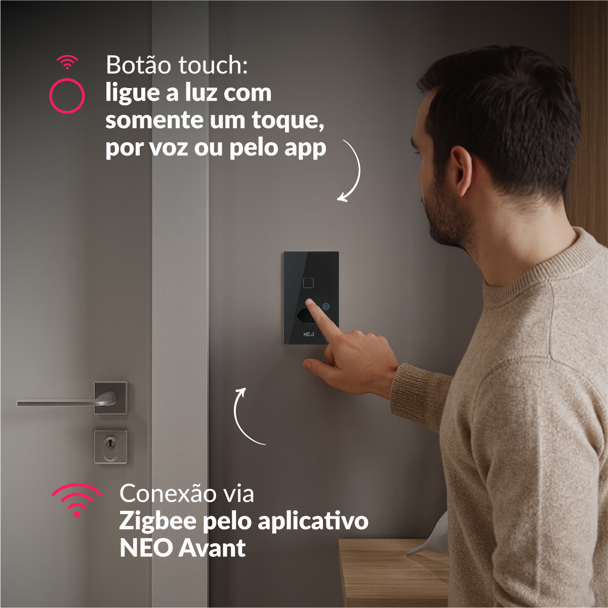 Interruptor Inteligente Zigbee 1 Botão Com Tomada 4x2 Bivolt Preto Neo Avant
