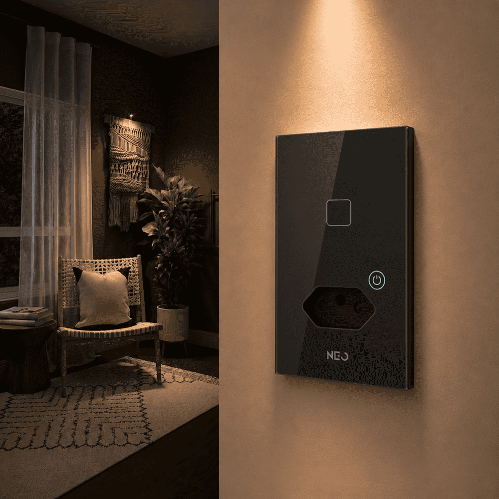Interruptor Inteligente Zigbee 1 Botão Com Tomada 10A 4x2 Bivolt Preto Neo - NEO Avant