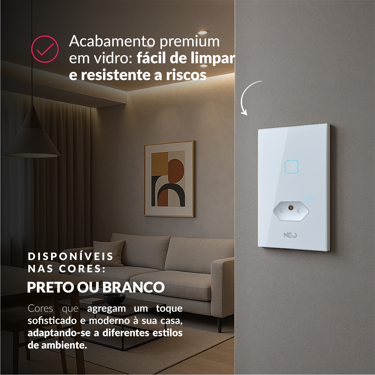 Interruptor Inteligente Zigbee 1 Botão Com Tomada 4x2 Bivolt Branco Neo Avant