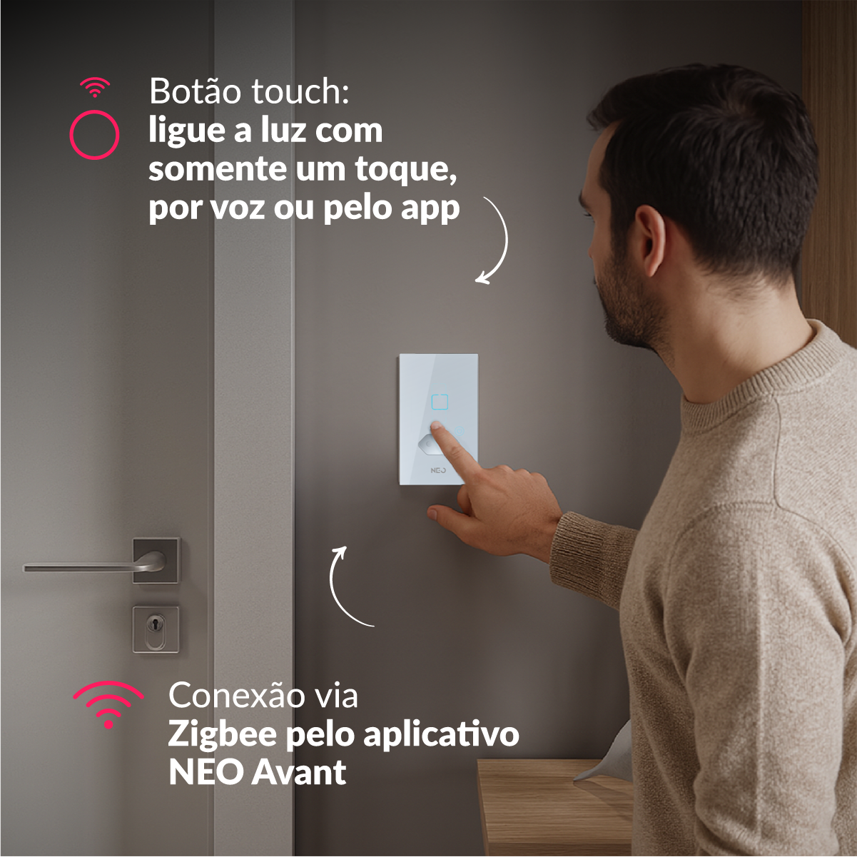 Interruptor Inteligente Zigbee 1 Botão Com Tomada 4x2 Bivolt Branco Neo Avant