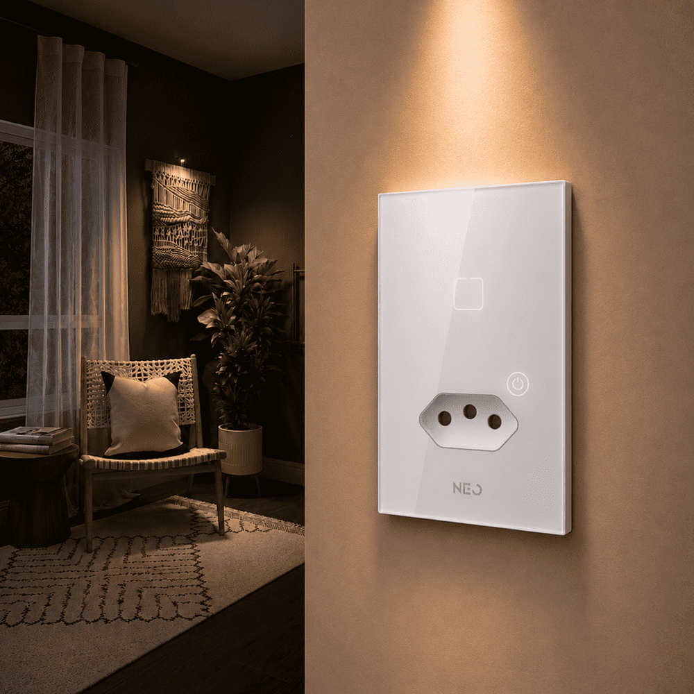 Interruptor Inteligente Zigbee 1 Botão Com Tomada 10A 4x2 Bivolt Branco Neo - NEO Avant