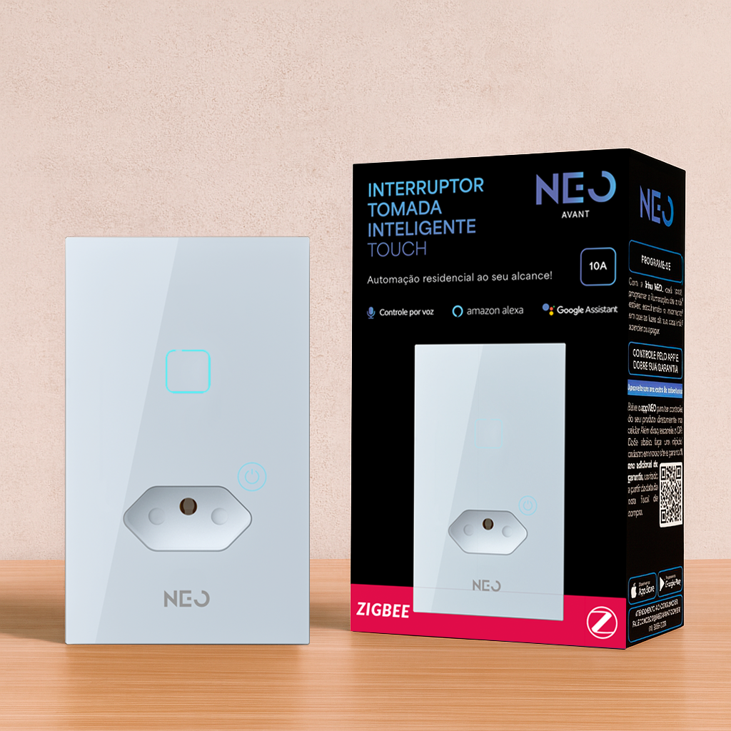 Interruptor Inteligente Zigbee 1 Botão Com Tomada 10A 4x2 Bivolt Branco Neo