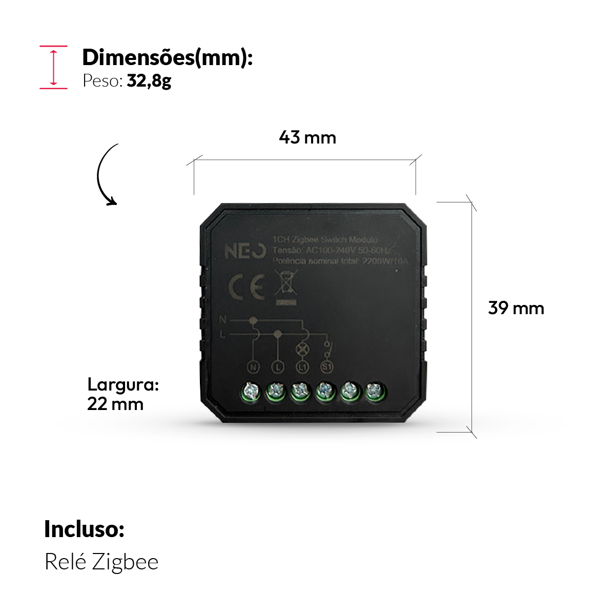 Mini Módulo Relé Interruptor Inteligente Zigbee 1 Canal 10A Neo