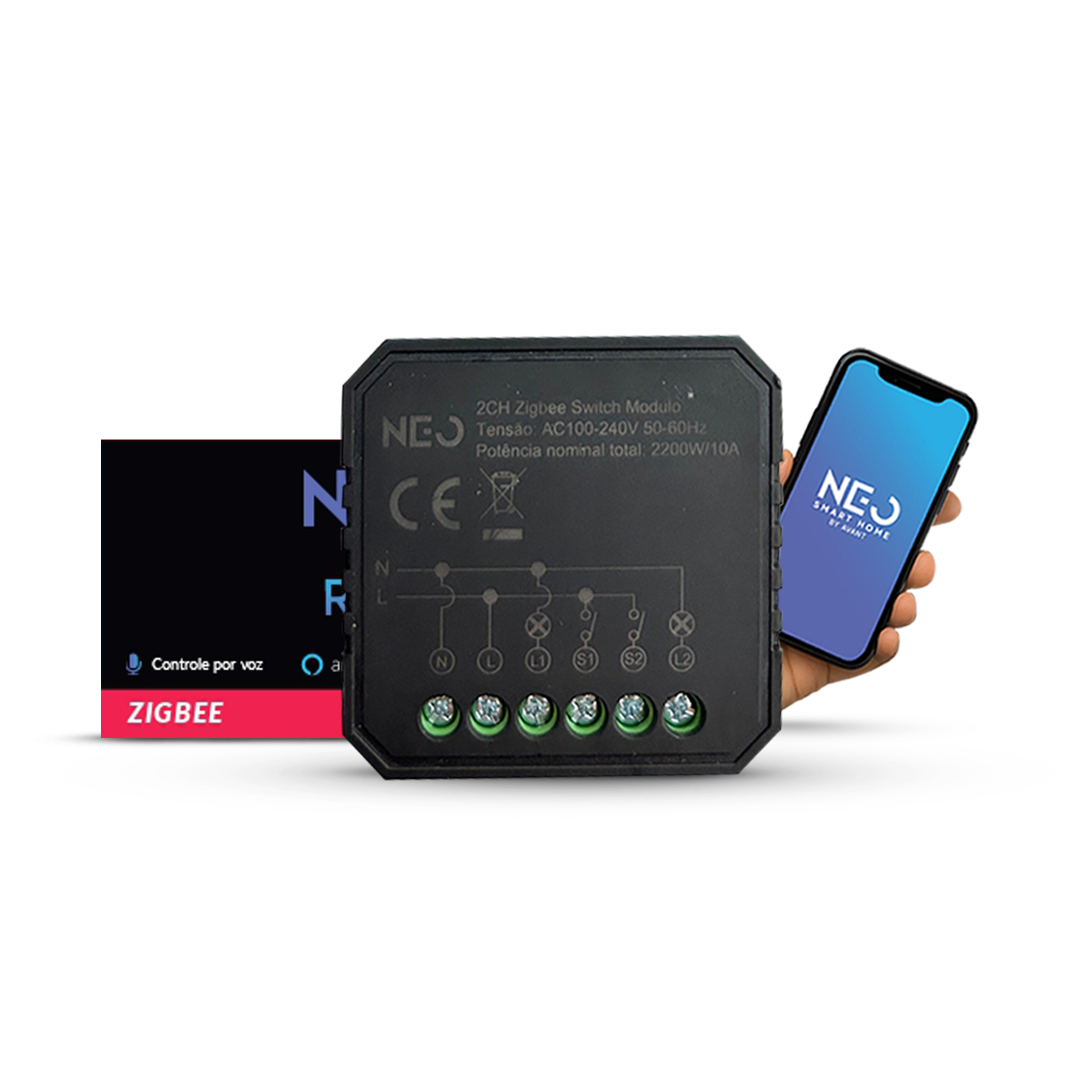 Módulo Relé 2 Interruptores Inteligente Zigbee 2X5A Bivolt Neo