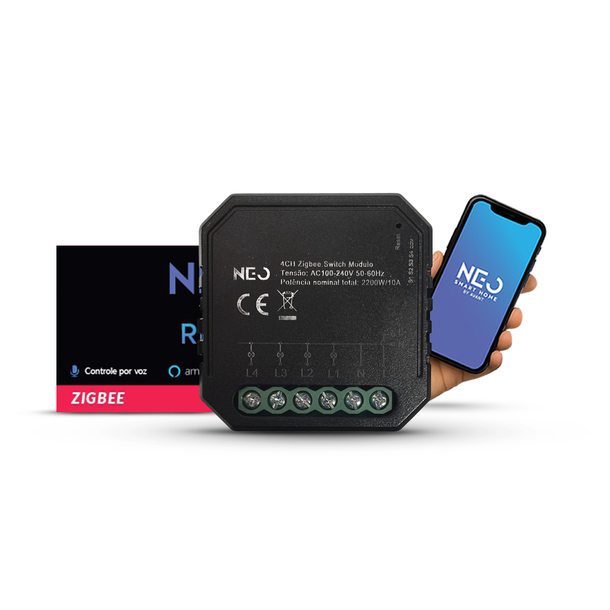 Módulo Relé 4 Interruptores Inteligente Zigbee 4X2 5A Bivolt Neo