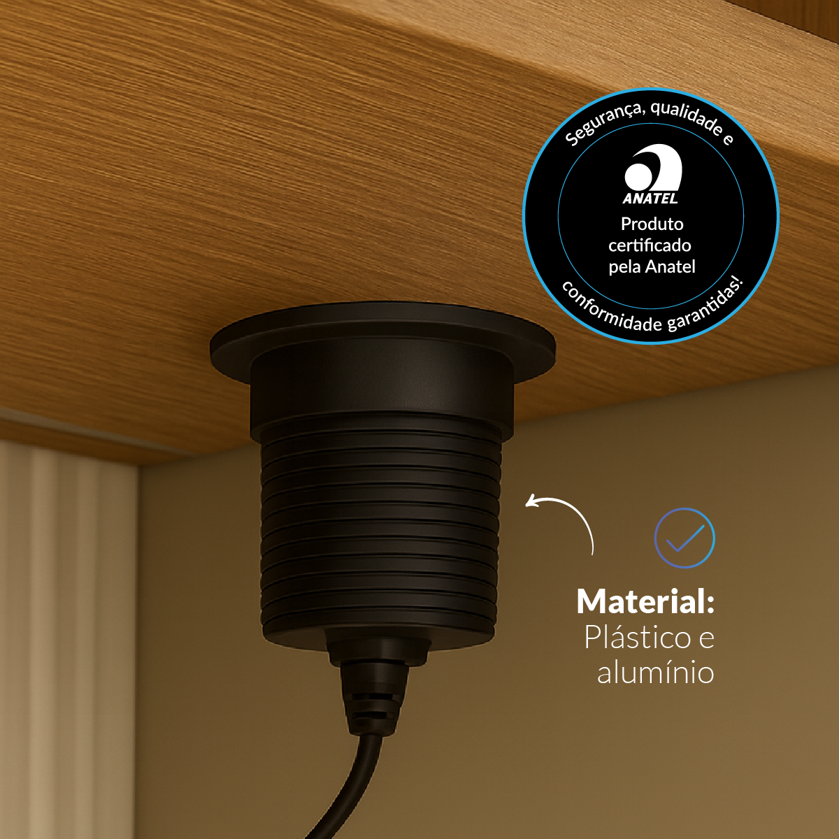 Torre de Tomada Retrátil Preto 3 Tomadas Multiplug Subida Manual Elevor Bivolt