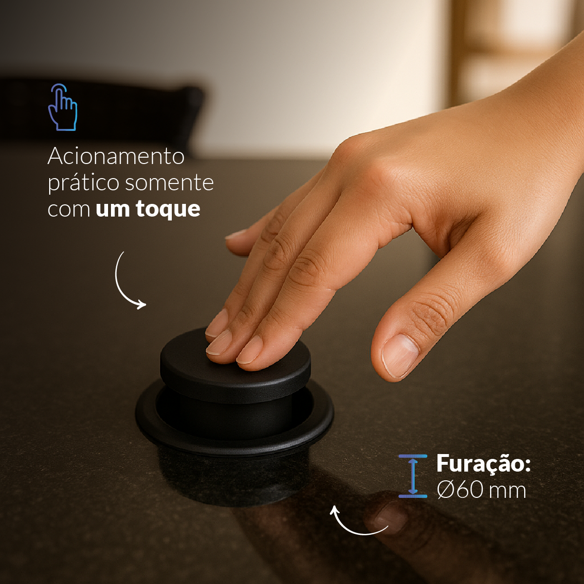 Torre de Tomada Retrátil Preto 3 Tomadas Multiplug Subida Manual Elevor Bivolt