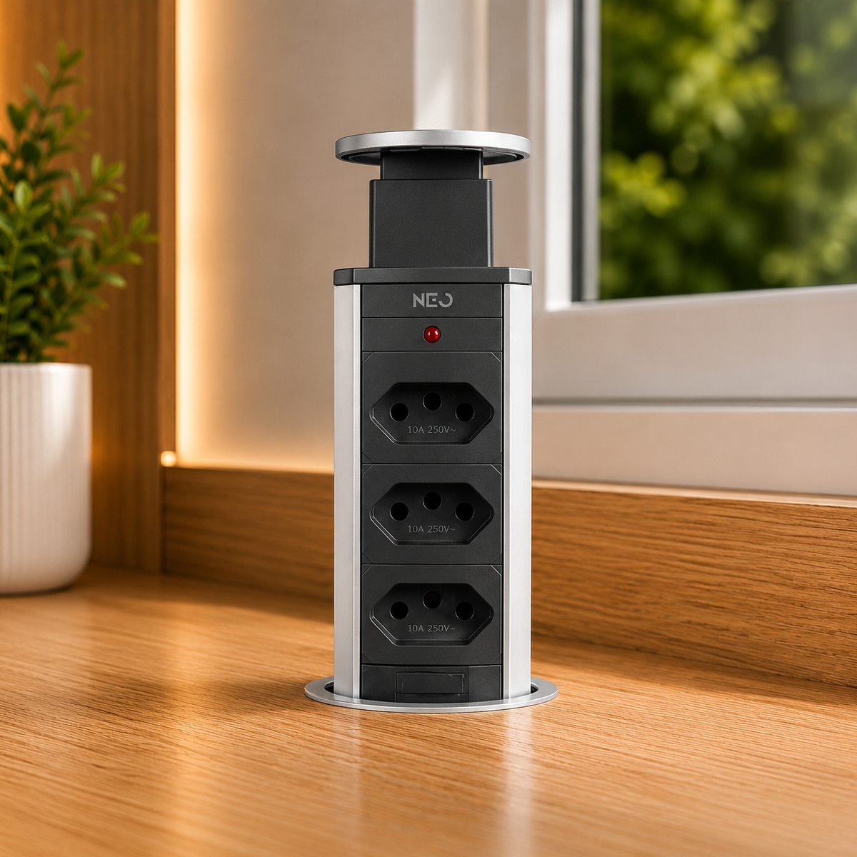 Torre de Tomada Retrátil Cinza 3 Tomadas Multiplug Subida Manual Elevor Bivolt