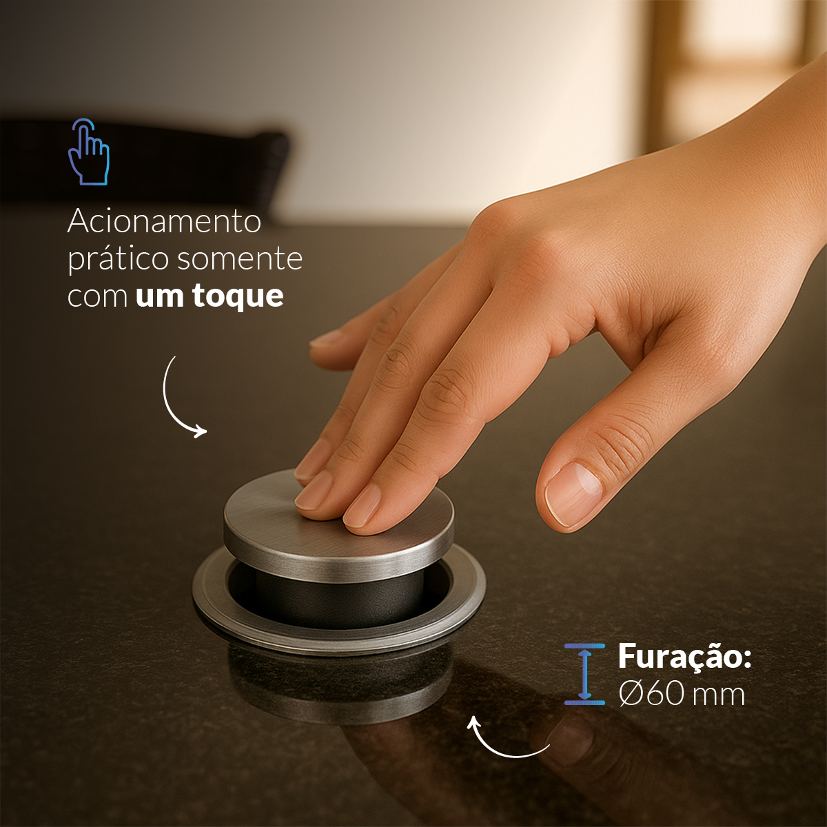 Torre de Tomada Retrátil Cinza 3 Tomadas Multiplug Subida Manual Elevor Bivolt