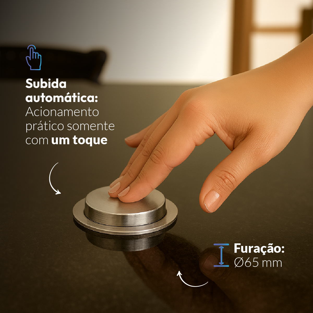 Torre de Tomadas Retrátil Cinza 1 Tomada Multiplug USB e USB C Subida Automática Elevor Bivolt