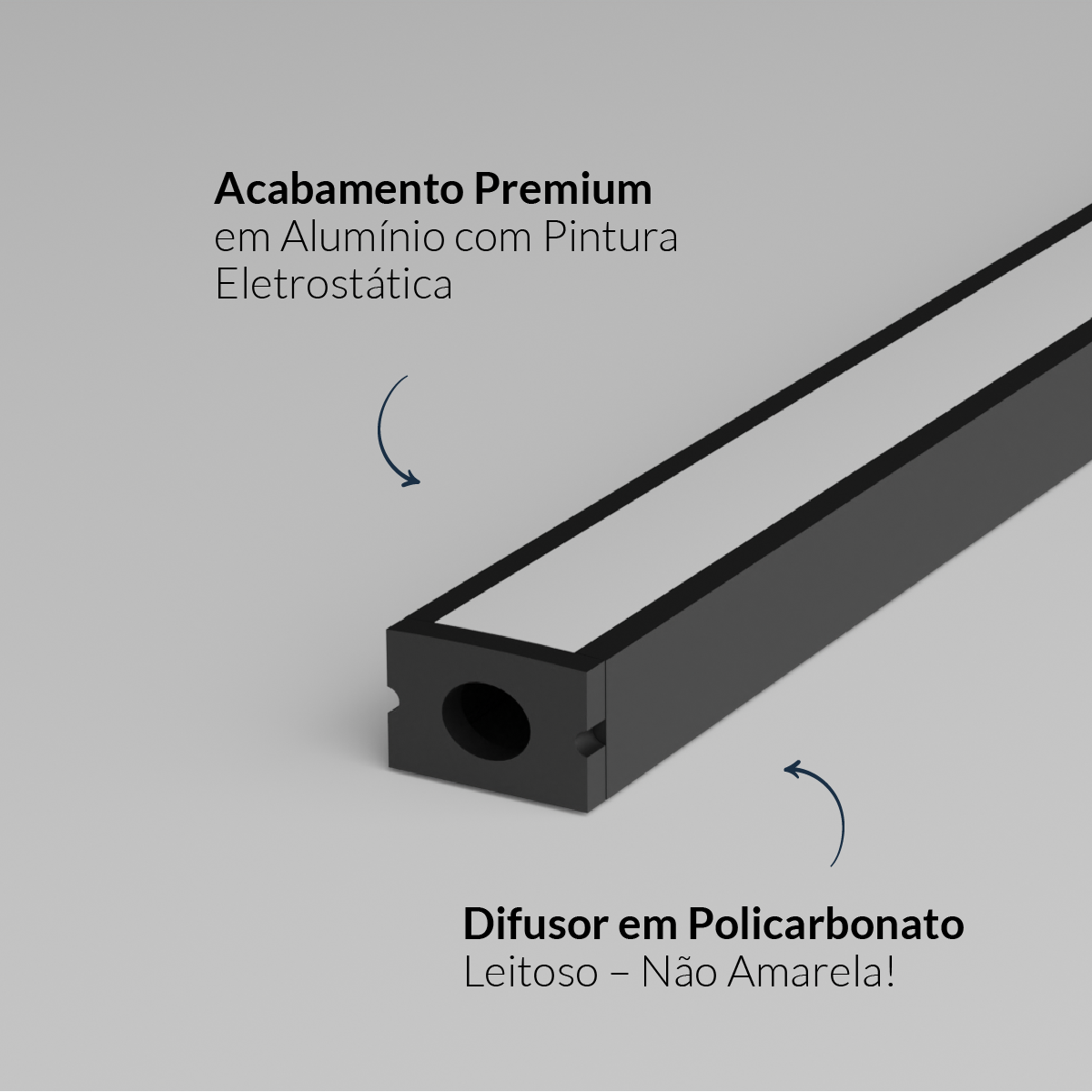 Perfil Led Barra 2m Slat 17x15mm Sobrepor Preto Alut
