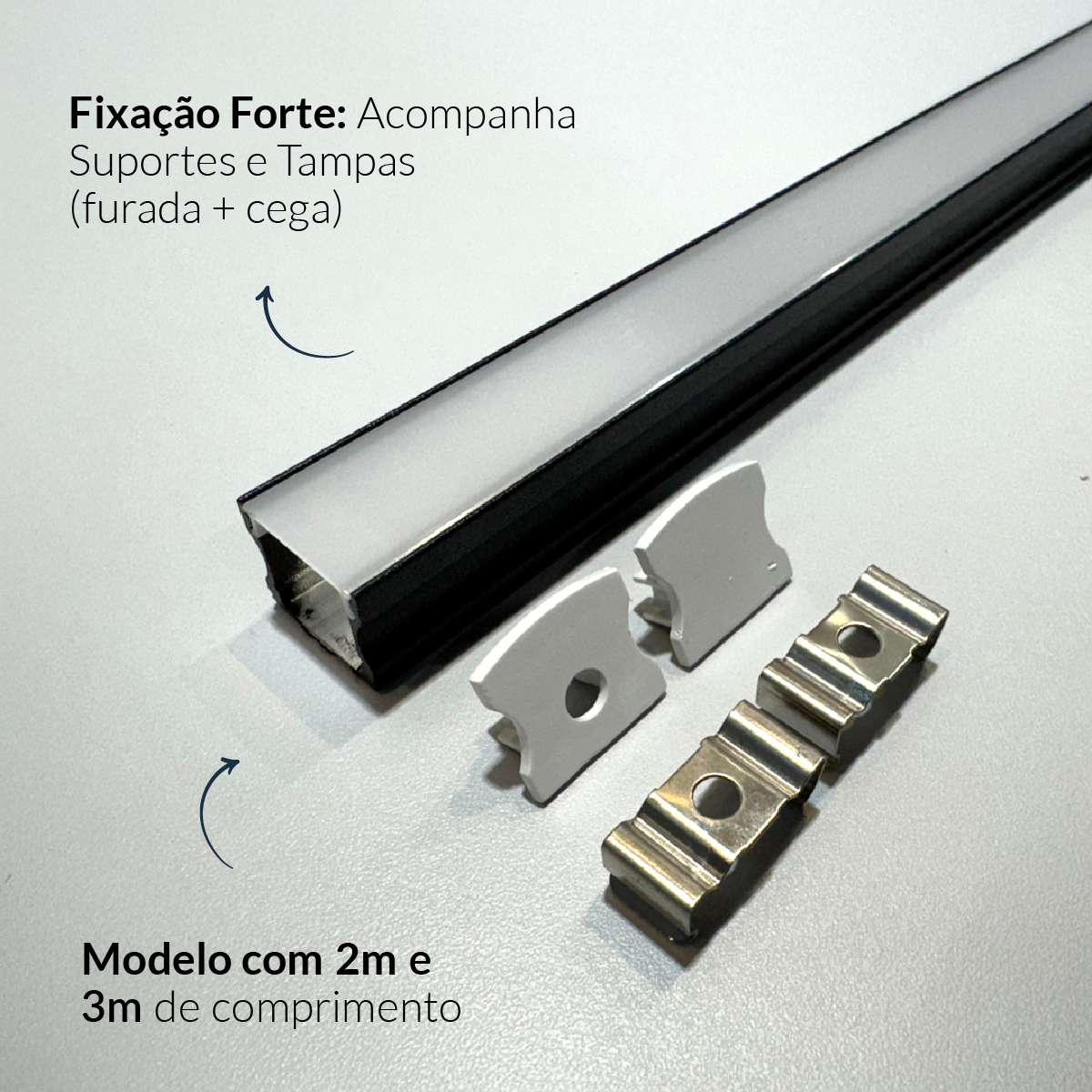 Perfil Led Barra 2m Slat 17x15mm Sobrepor Preto Alut