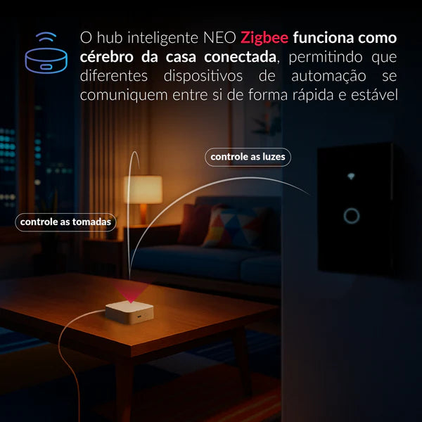 Kit Automação Hub Zigbee com Interruptores Tomada Inteligente Preto 4x2 Bivolt Neo Avant - NEO Avant