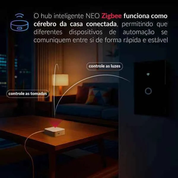 Kit Automação Hub Zigbee com Interruptores Tomada Inteligente Preto 4x2 Bivolt Neo Avant