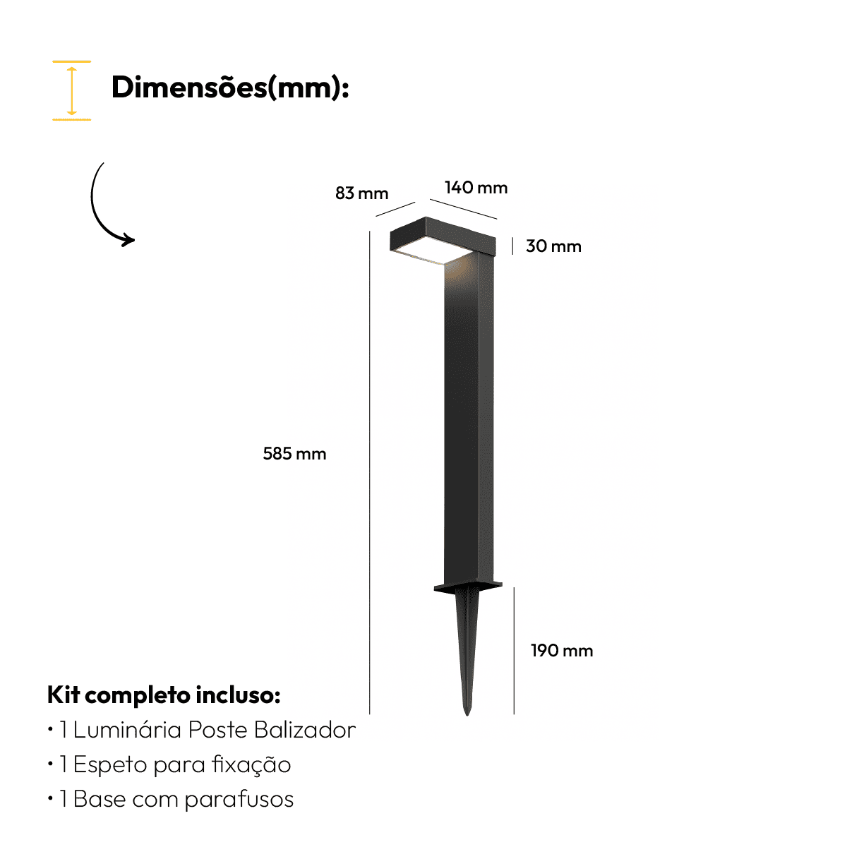 Poste Balizador Led Jardim 10w 3000k Bivolt Ip65 Preto Alut - NEO Avant