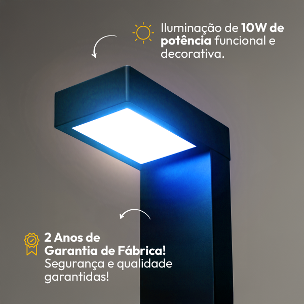 Poste Balizador Led Jardim 10w Azul Bivolt Ip65 Preto Alut