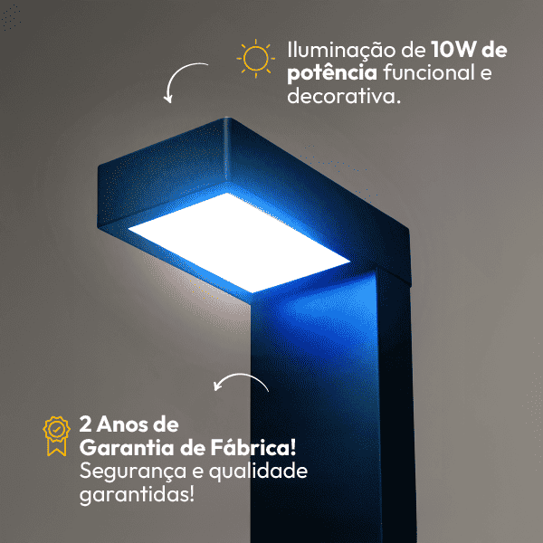 Poste Balizador Led Jardim 10w Azul Bivolt Ip65 Preto Alut - NEO Avant