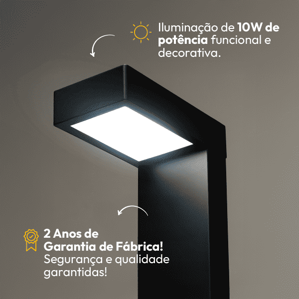 Poste Balizador Led Jardim 10w 6500k Bivolt Ip65 Preto Alut - NEO Avant