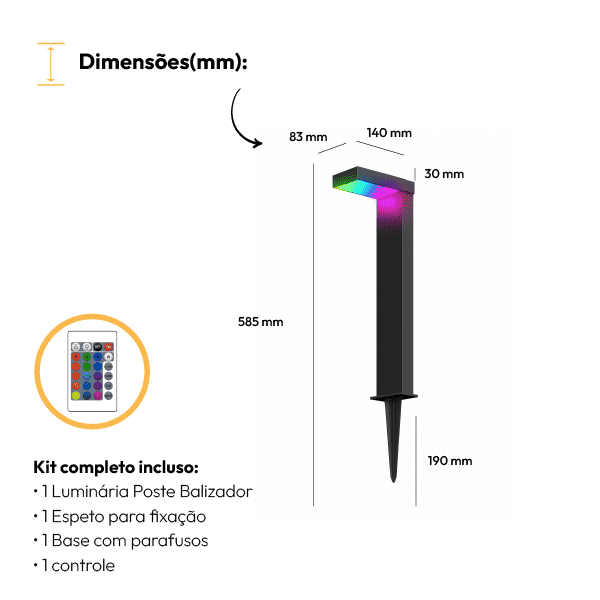 Poste Balizador Led Jardim 10w Rgb Bivolt Ip65 Preto Alut - NEO Avant