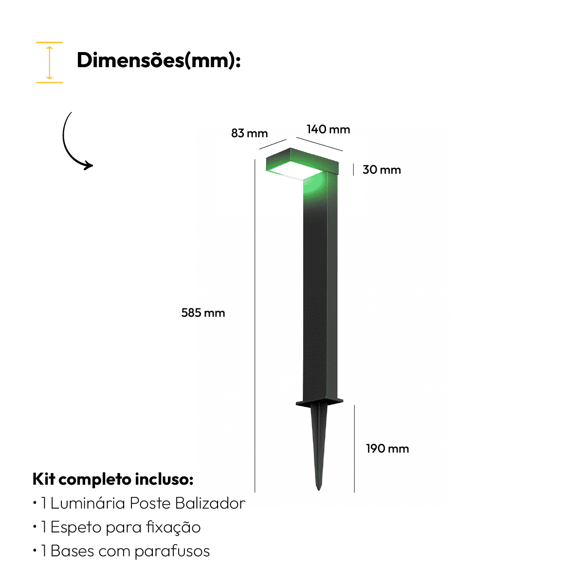 Poste Balizador Led Jardim 10w Verde Bivolt Ip65 Preto Alut - NEO Avant