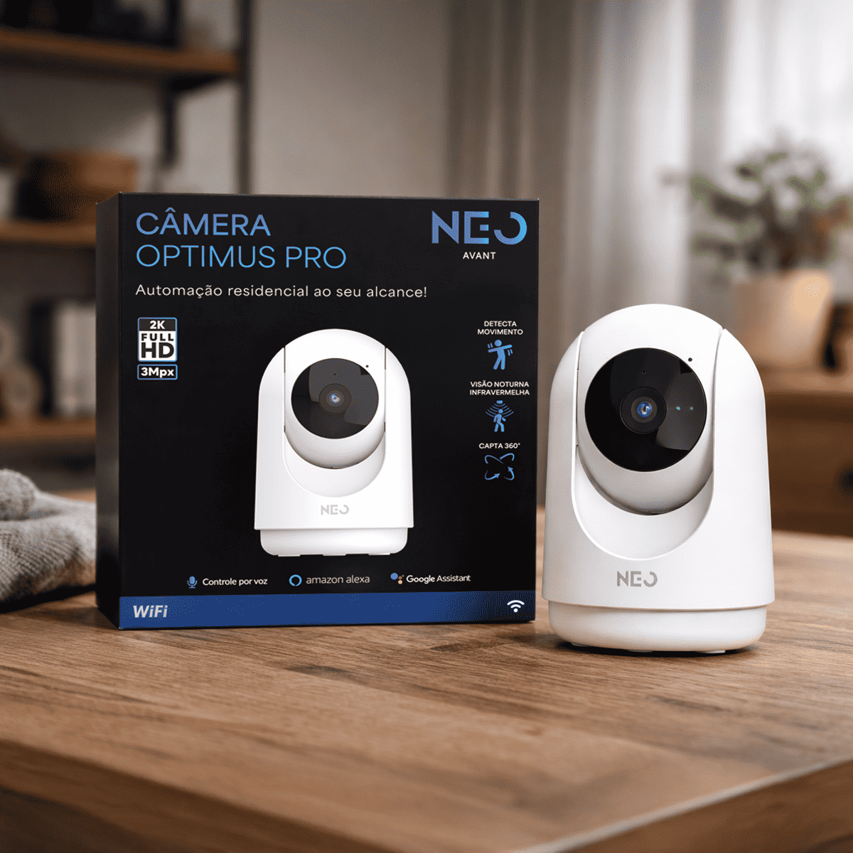 Câmera Optimus Pro Full HD 2K Wifi 355° Visão Noturna Branco Neo - NEO Avant
