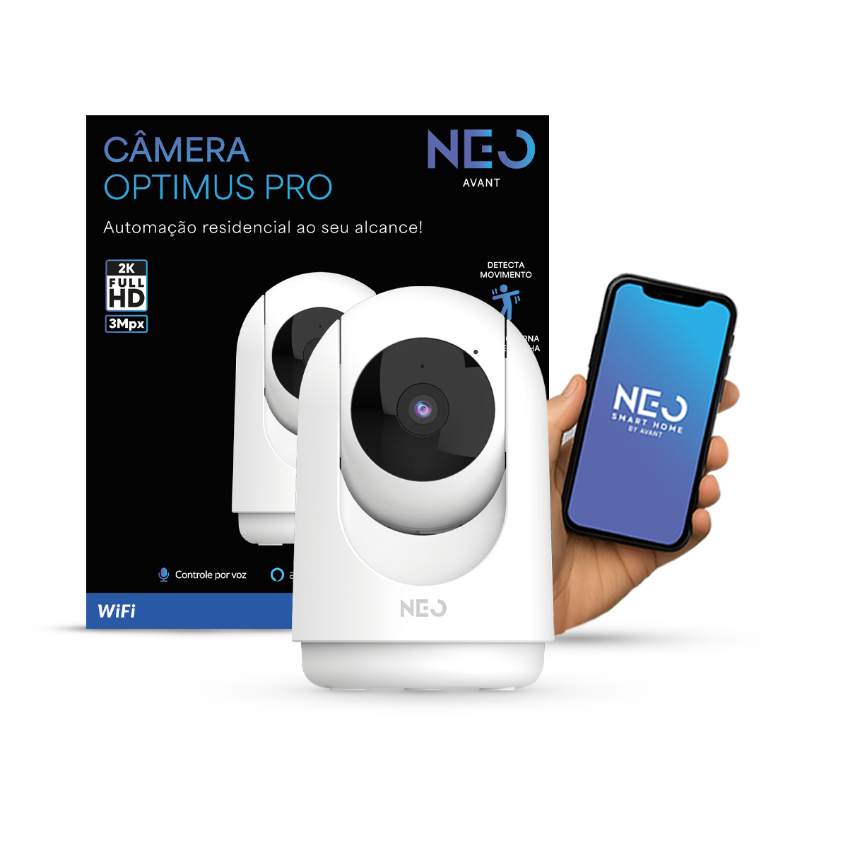 Câmera Optimus Pro Full HD 2K Wifi 355° Visão Noturna Branco Neo