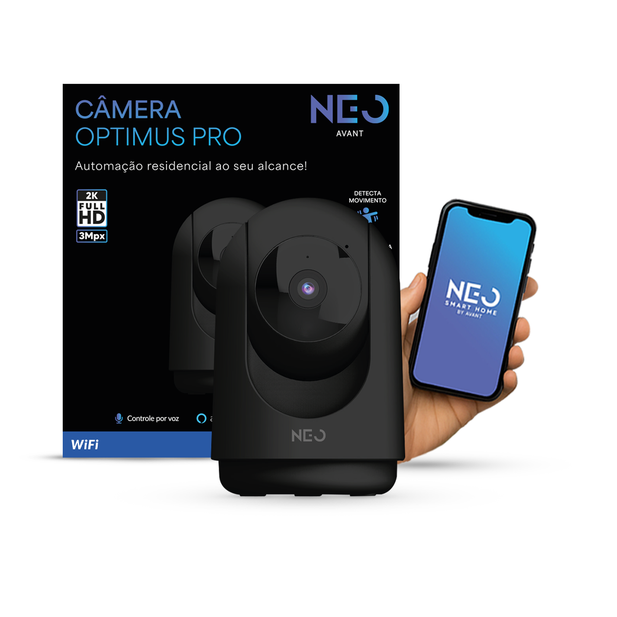 Câmera Optimus Pro Full HD 2K Wifi 355° Visão Noturna Preto Neo