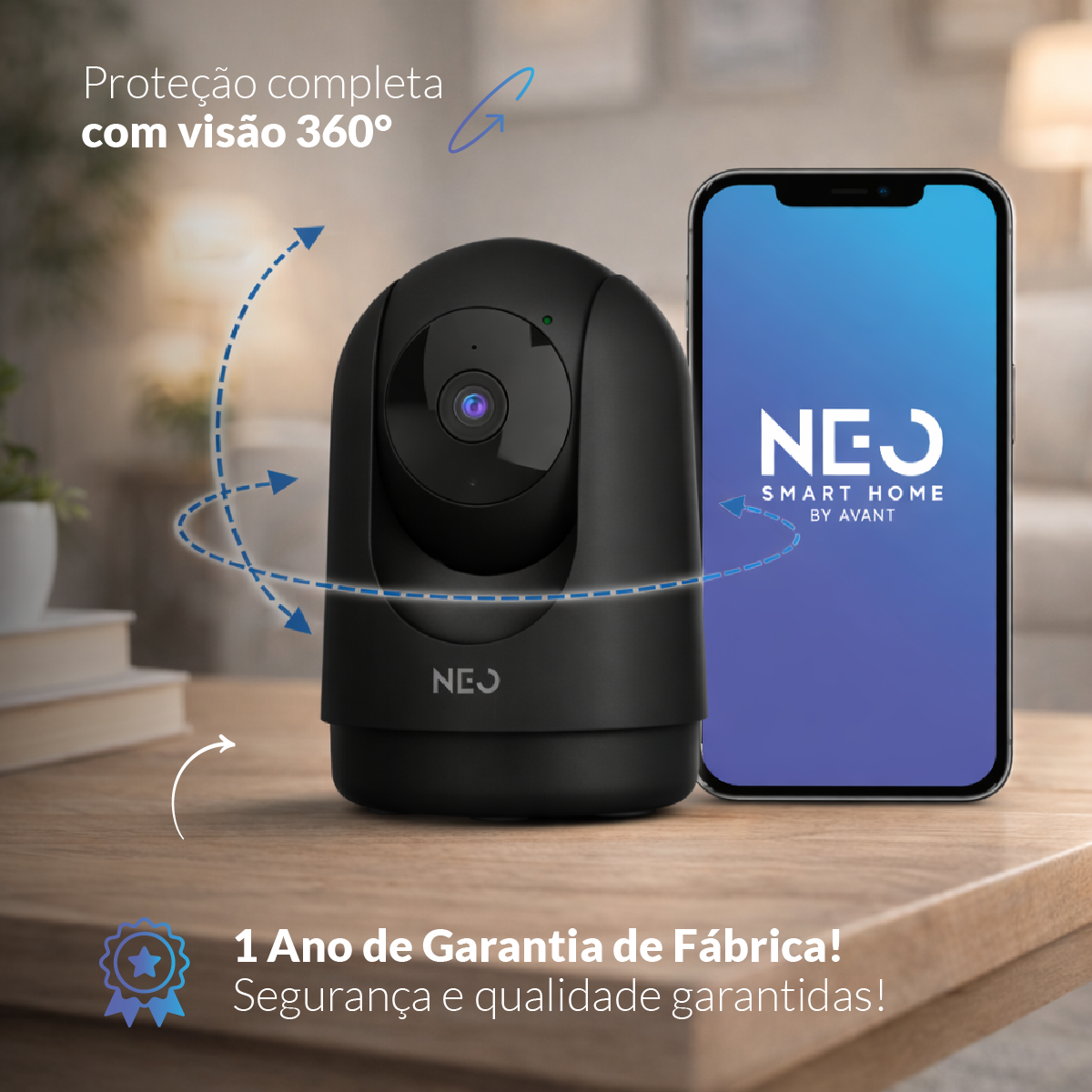 Câmera Optimus Pro Full HD 2K Wifi 355° Visão Noturna Preto Neo
